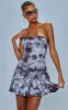 Grey Acid Wash Bandeau Pleated Shift Dress sold by Pretty Little Thing