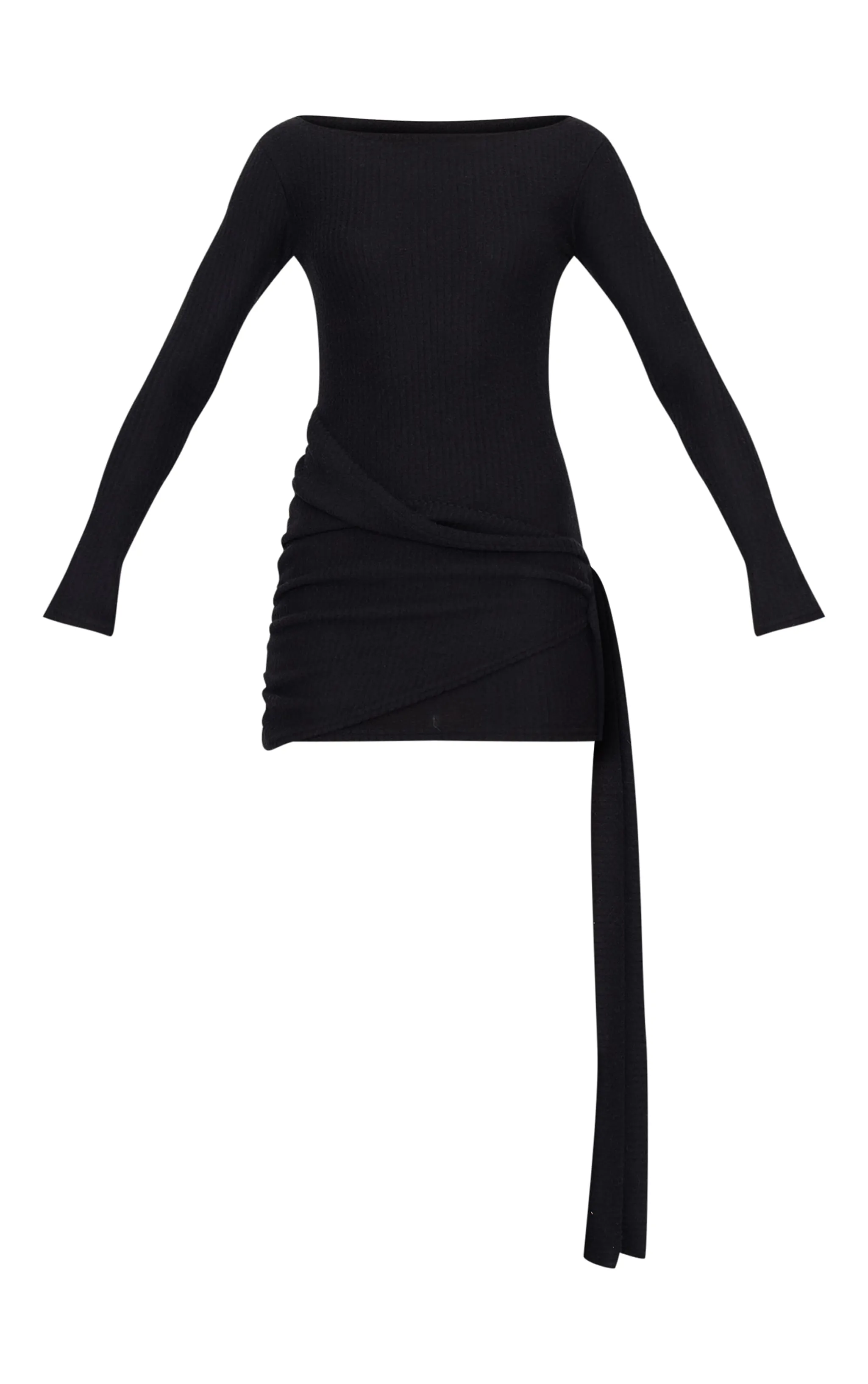 Black Brushed Rib Tie Waist Detail Bodycon Dress sold by Pretty Little Thing product image thumbnail 5