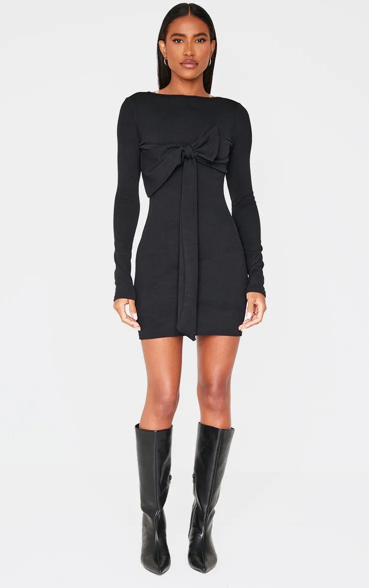 Black Long Sleeve Bow Detail Mini Dress sold by Pretty Little Thing product image thumbnail 3