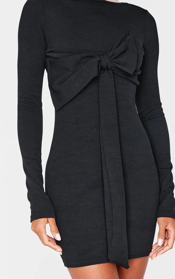 Black Long Sleeve Bow Detail Mini Dress sold by Pretty Little Thing product image thumbnail 4