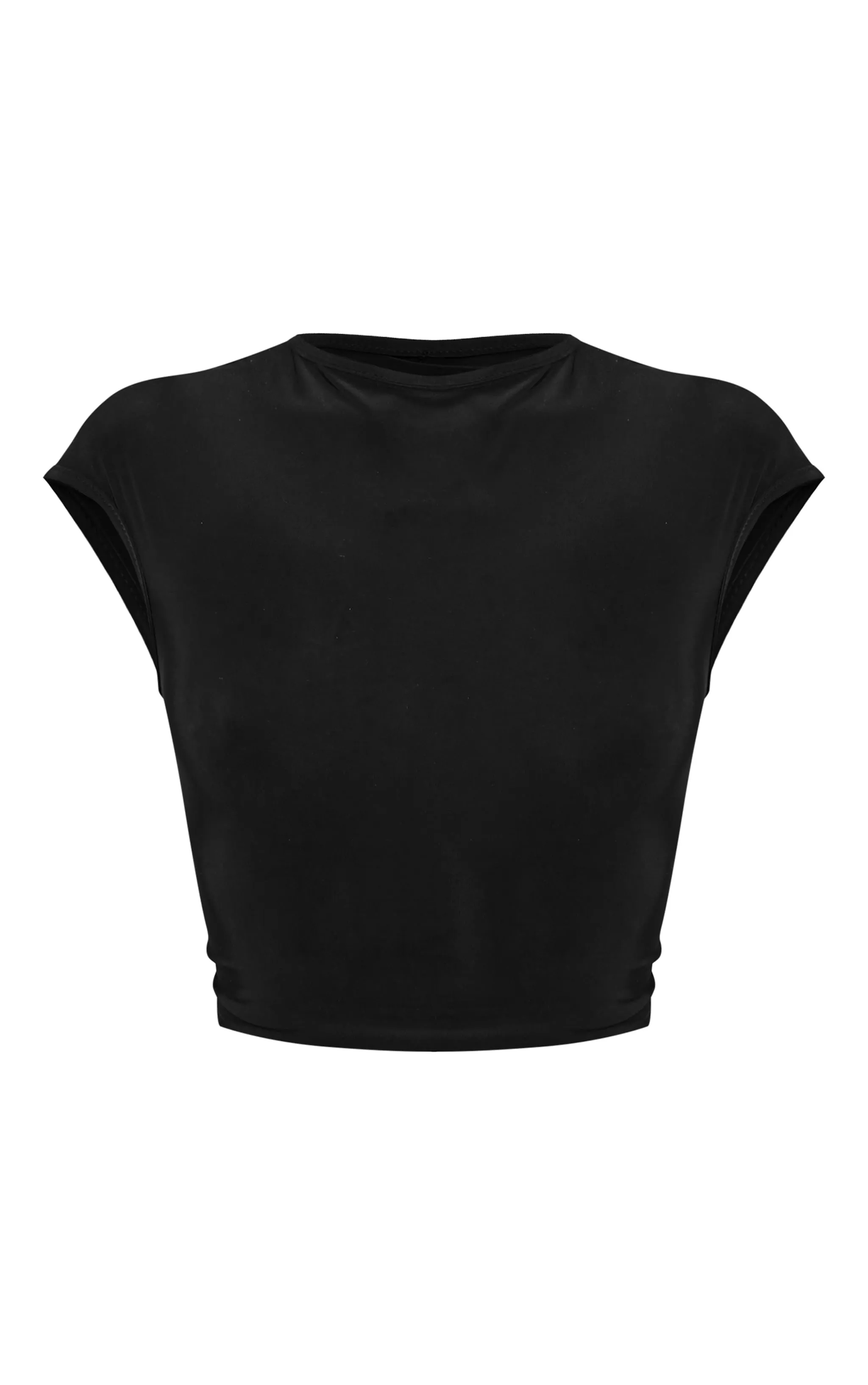 Petite Black Slinky Cap Sleeve Crop Top sold by Pretty Little Thing product image thumbnail 5