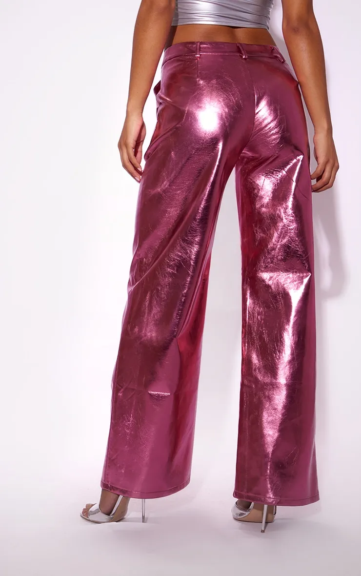 Pink Metallic Faux Leather Straight Leg Tailored Trousers sold by Pretty Little Thing product image thumbnail 3