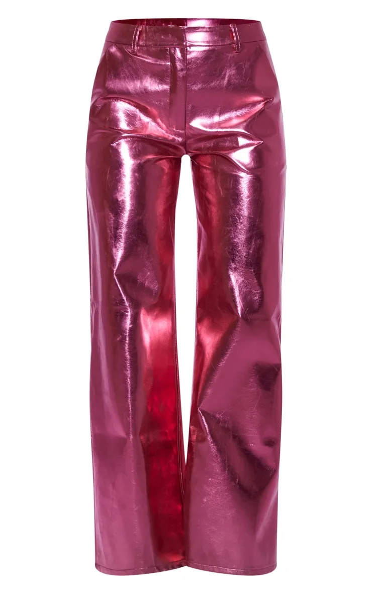 Pink Metallic Faux Leather Straight Leg Tailored Trousers sold by Pretty Little Thing product image thumbnail 5