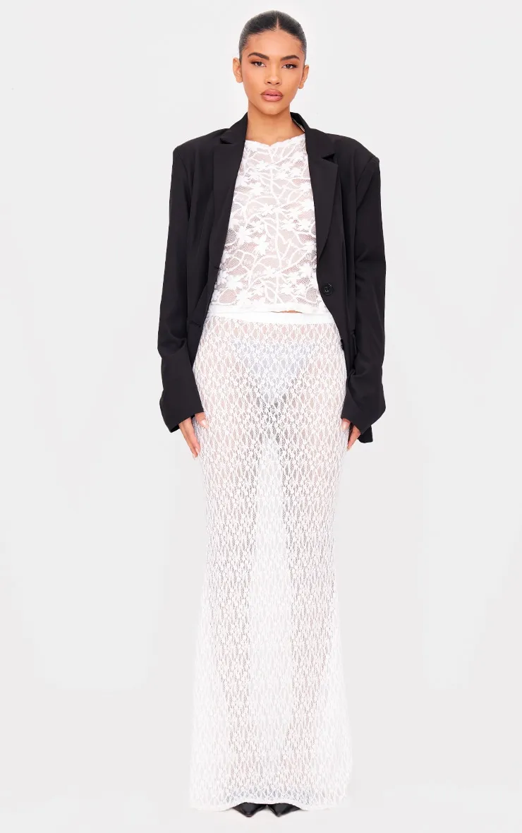 Cream Textured Lace Sheer Maxi Skirt sold by Pretty Little Thing
