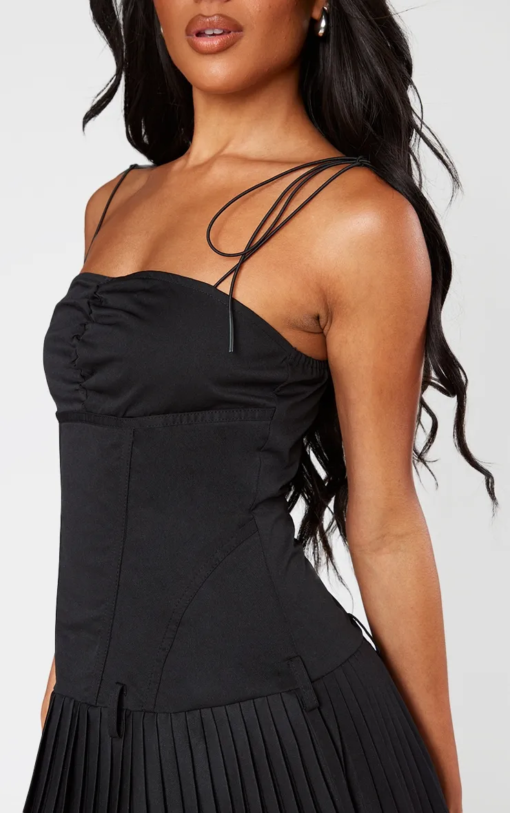 Black Tailored Woven Corset Pleated Shift Dress sold by Pretty Little Thing product image thumbnail 4