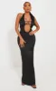 Shape Black Satin Plunge Front Halterneck Maxi Dress sold by Pretty Little Thing