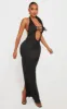 Shape Black Satin Plunge Front Halterneck Maxi Dress sold by Pretty Little Thing