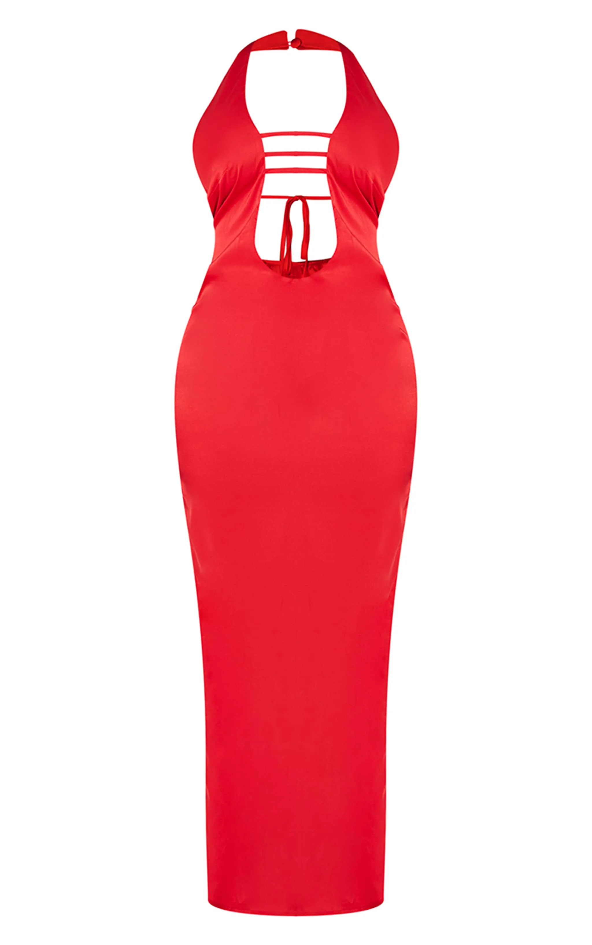 Shape Red Satin Plunge Front Halterneck Maxi Dress sold by Pretty Little Thing product image thumbnail 5