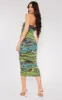 Green Printed Mesh Bandeau Ruched Midaxi Dress sold by Pretty Little Thing