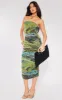 Green Printed Mesh Bandeau Ruched Midaxi Dress sold by Pretty Little Thing