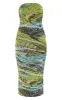 Green Printed Mesh Bandeau Ruched Midaxi Dress sold by Pretty Little Thing