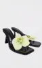 Black Croc PU Lime Flower Square Toe Heeled Mules sold by Pretty Little Thing