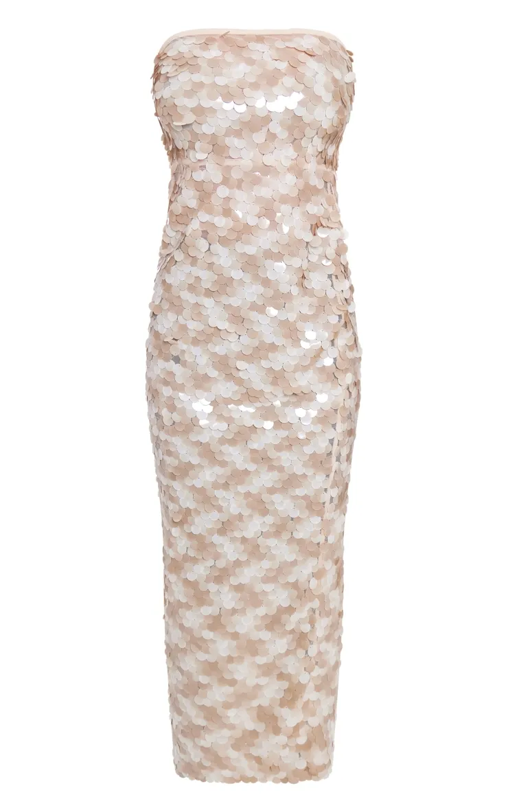 Gold Large Sequin Bandeau Maxi Dress sold by Pretty Little Thing product image thumbnail 5