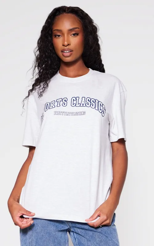 Grey Marl Sports Classic Printed Oversized T Shirt sold by Pretty Little Thing