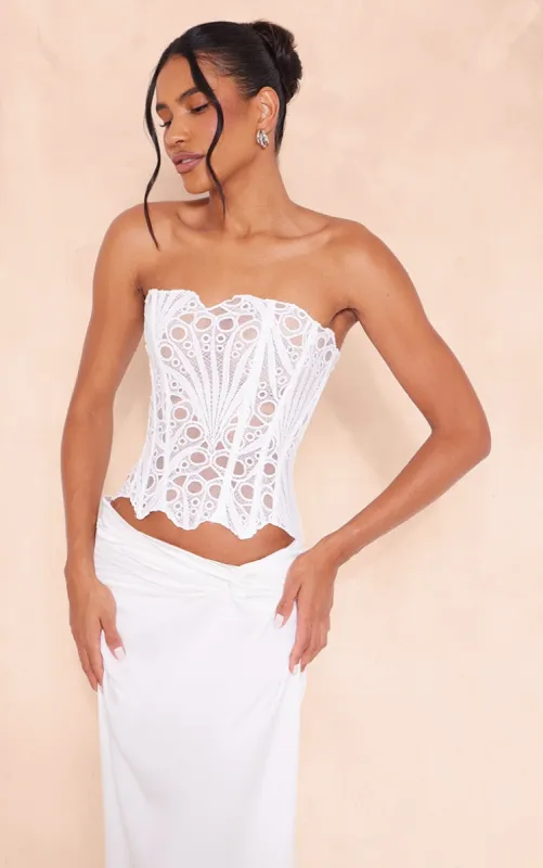White Textured Sheer Floral Lace Corset sold by Pretty Little Thing