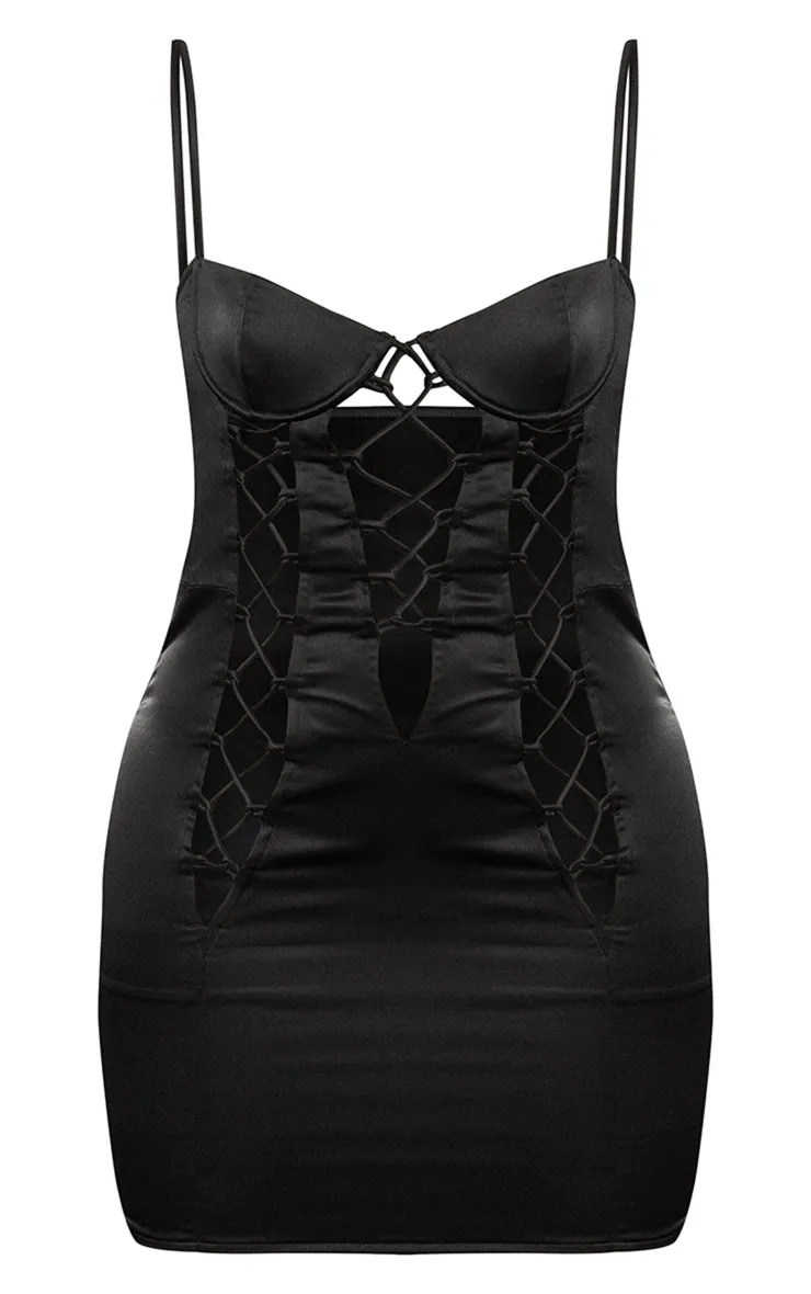 Black Premium Satin Lace Up Underwire Bodycon Dress sold by Pretty Little Thing product image thumbnail 5