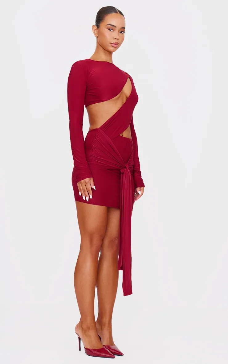 Cherry Red Cut Out Bust Panel Long Sleeve Drape Bodycon Dress sold by Pretty Little Thing product image thumbnail 3
