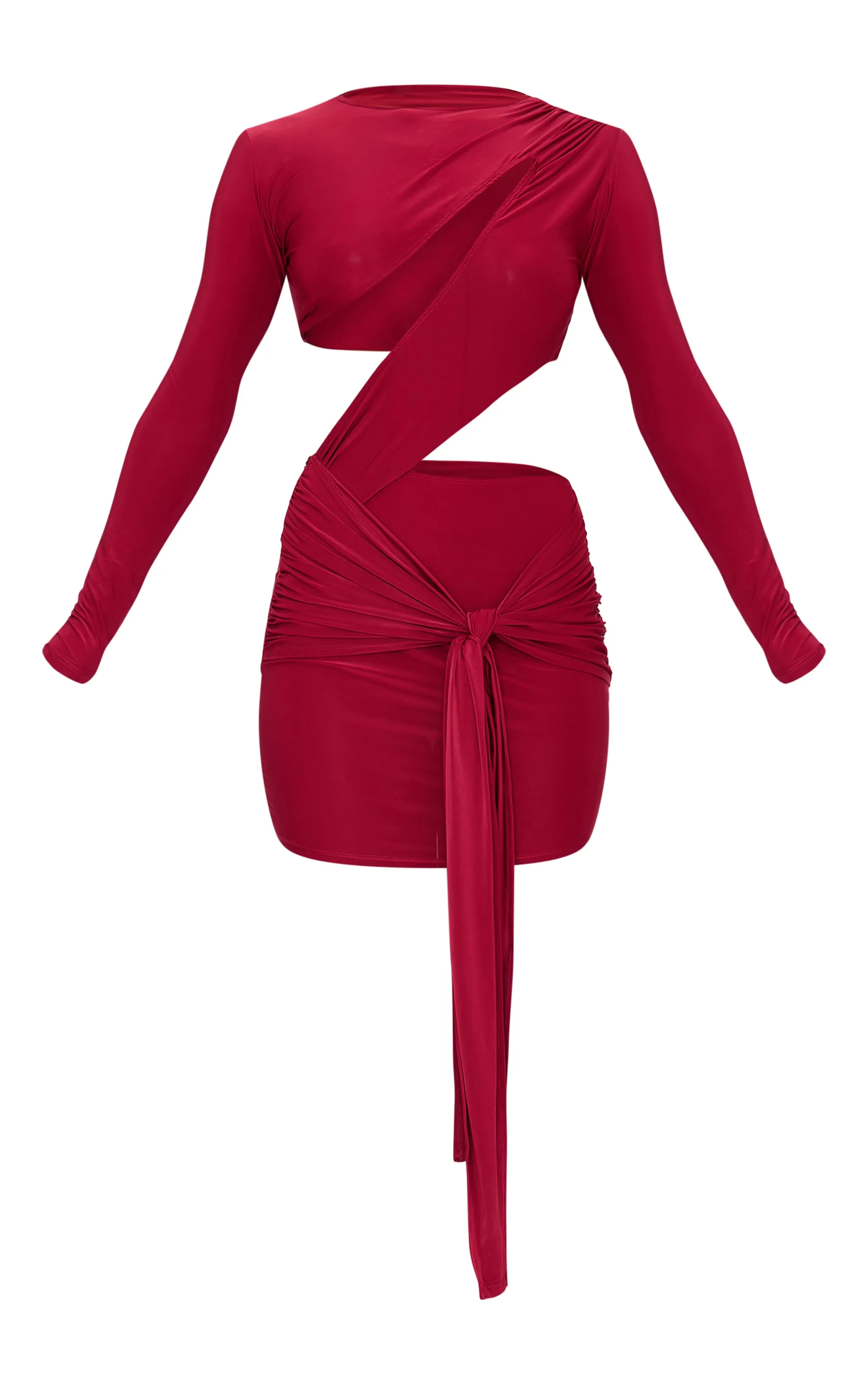 Cherry Red Cut Out Bust Panel Long Sleeve Drape Bodycon Dress sold by Pretty Little Thing product image thumbnail 5