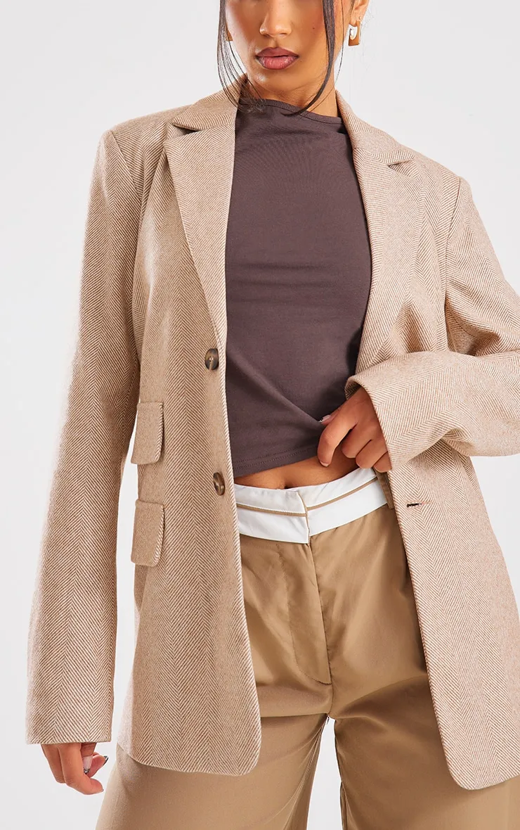 Latte Herringbone Detail Tailored Blazer sold by Pretty Little Thing product image thumbnail 4