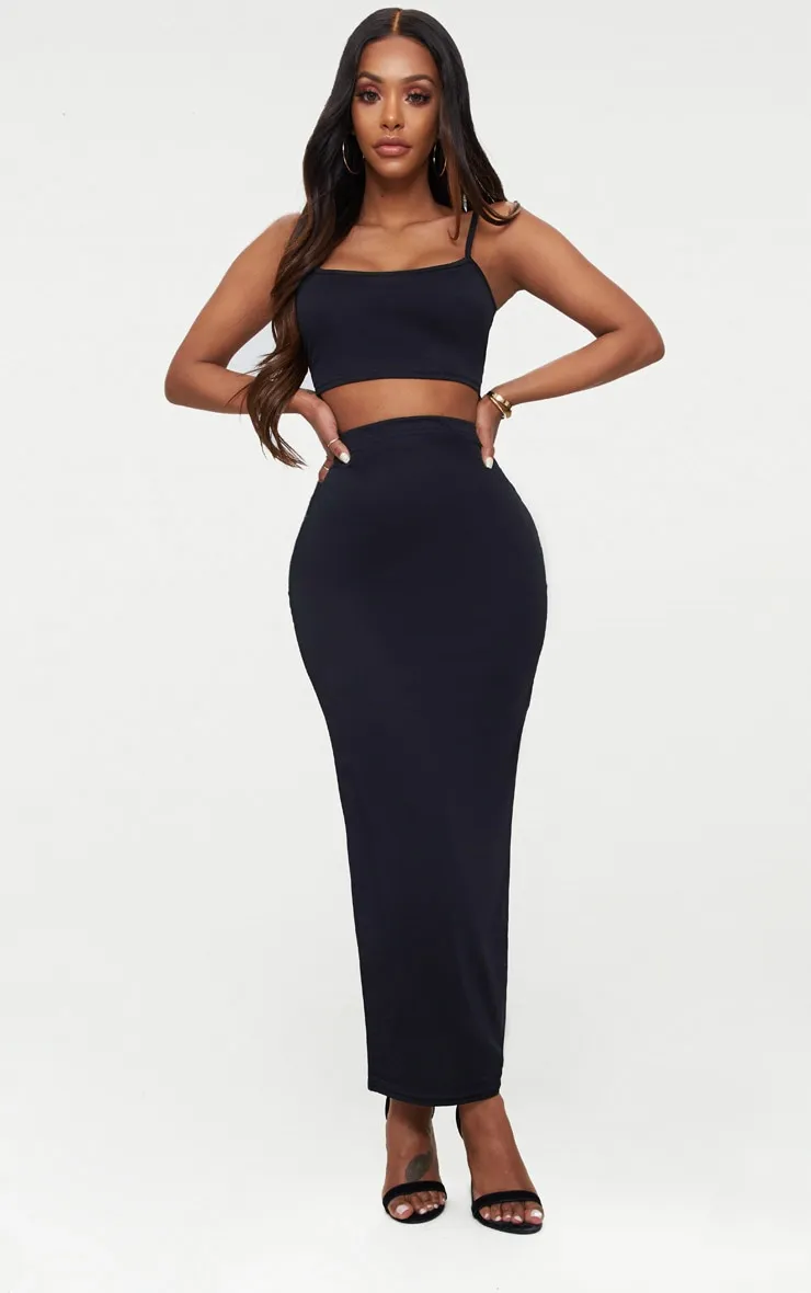 Shape Black Cotton High Waisted Midaxi Skirt sold by Pretty Little Thing