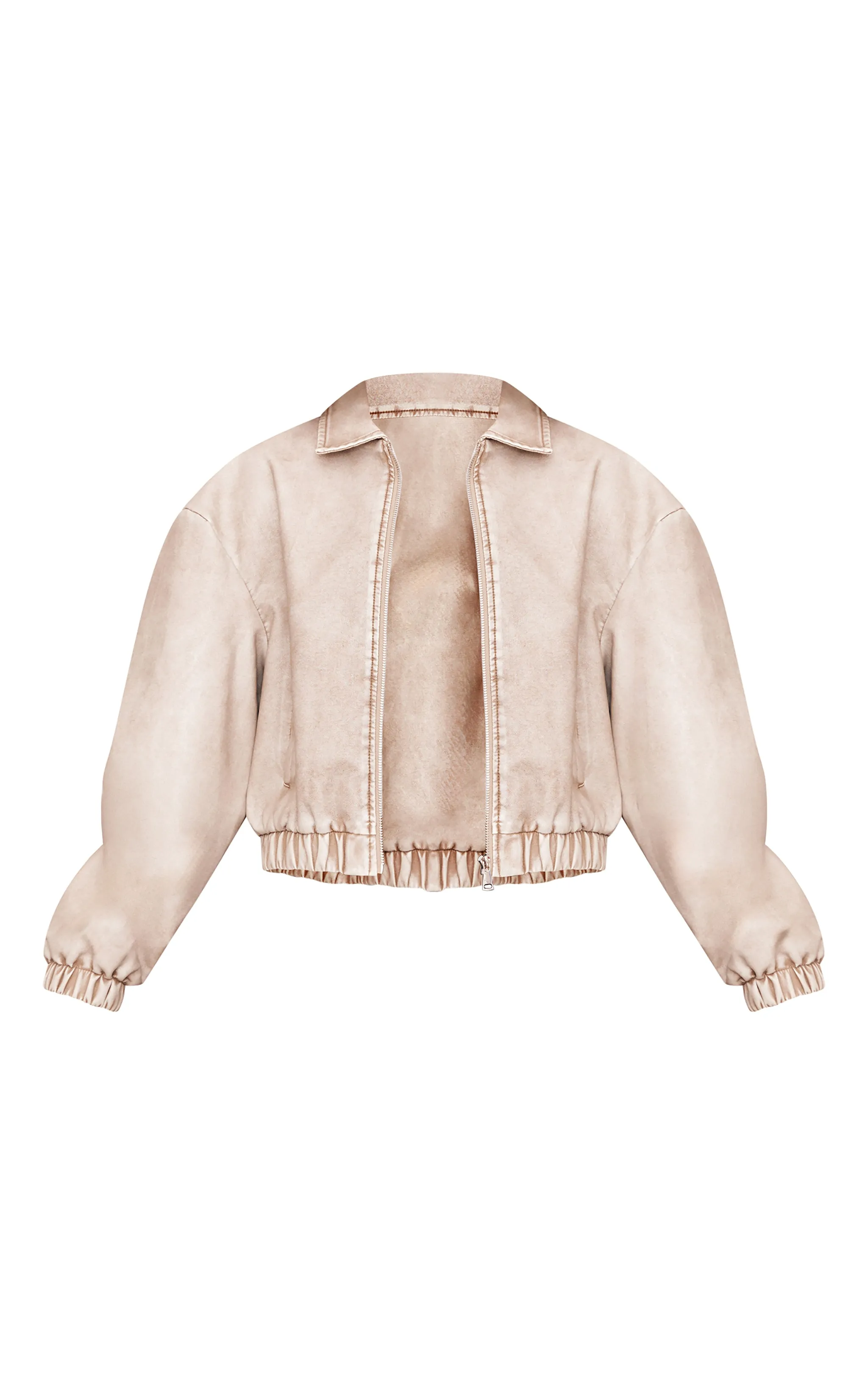 Taupe Distressed Faux Leather Zip Up Bomber Jacket sold by Pretty Little Thing product image thumbnail 5
