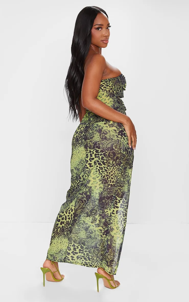 Shape Green Chiffon Leopard Printed Bandeau Cut Out Split Maxi Dress sold by Pretty Little Thing product image thumbnail 2