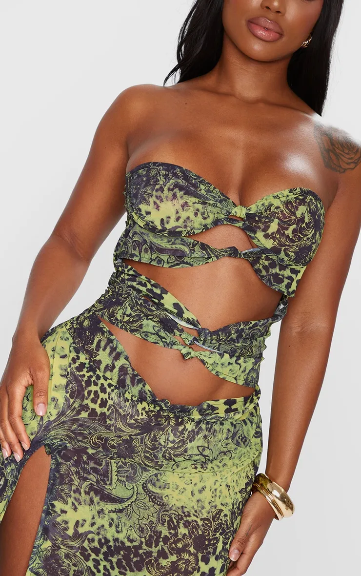 Shape Green Chiffon Leopard Printed Bandeau Cut Out Split Maxi Dress sold by Pretty Little Thing product image thumbnail 4