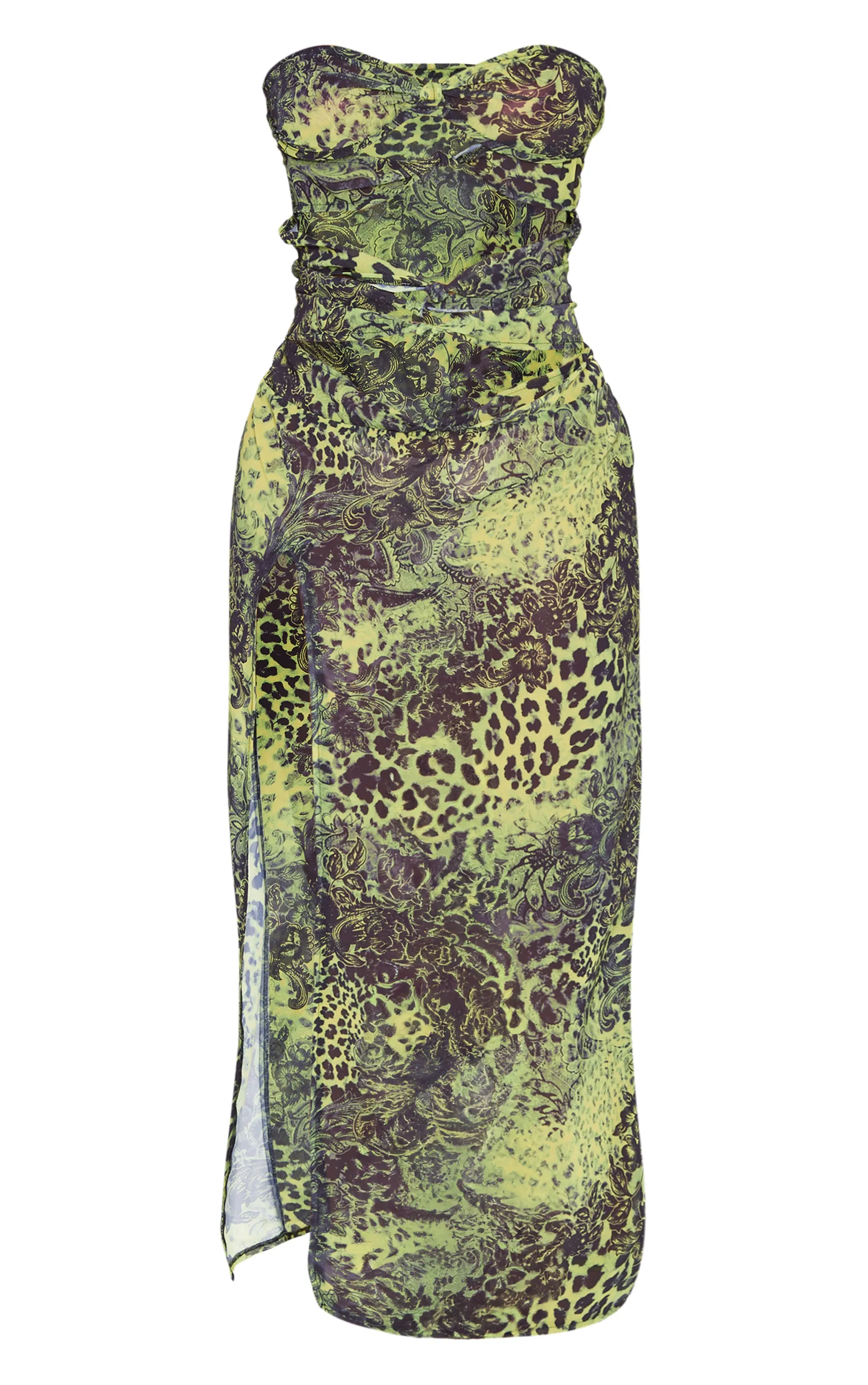 Shape Green Chiffon Leopard Printed Bandeau Cut Out Split Maxi Dress sold by Pretty Little Thing product image thumbnail 5