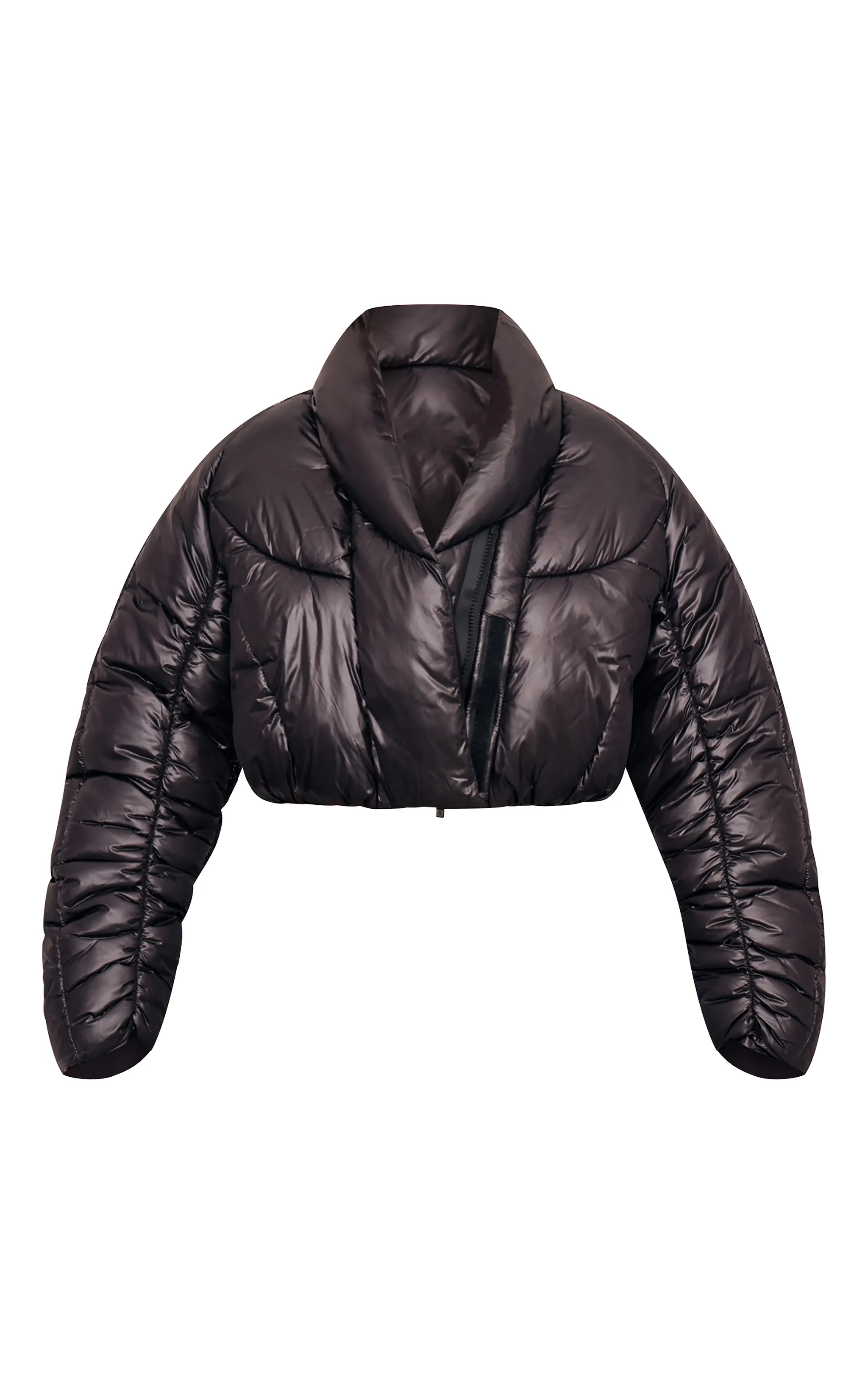Black Cropped Oversized Collar Detail Puffer Jacket sold by Pretty Little Thing product image thumbnail 5