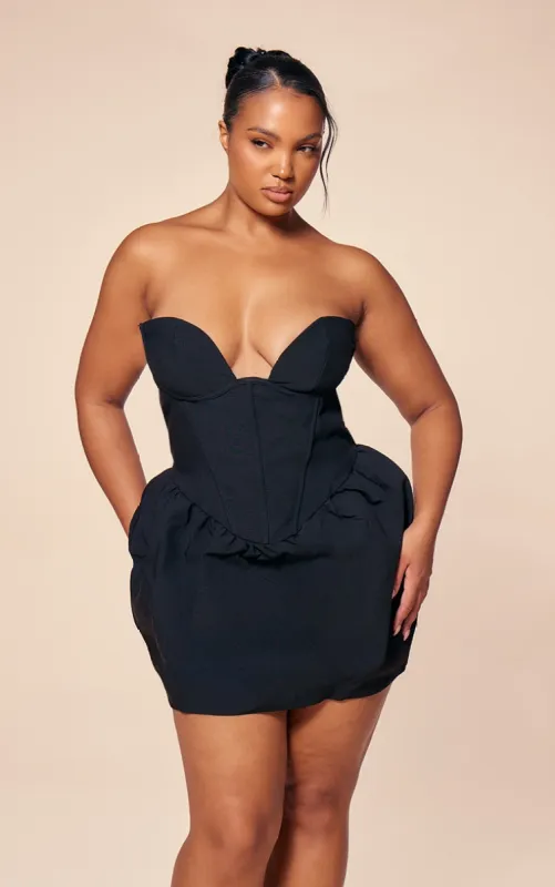 PLT Label Plus Black Bust Detail Corset Puffball Tailored Bodycon Dress sold by Pretty Little Thing