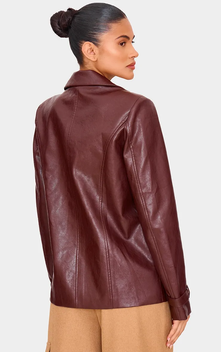 Chocolate Faux Leather Blazer sold by Pretty Little Thing product image thumbnail 2