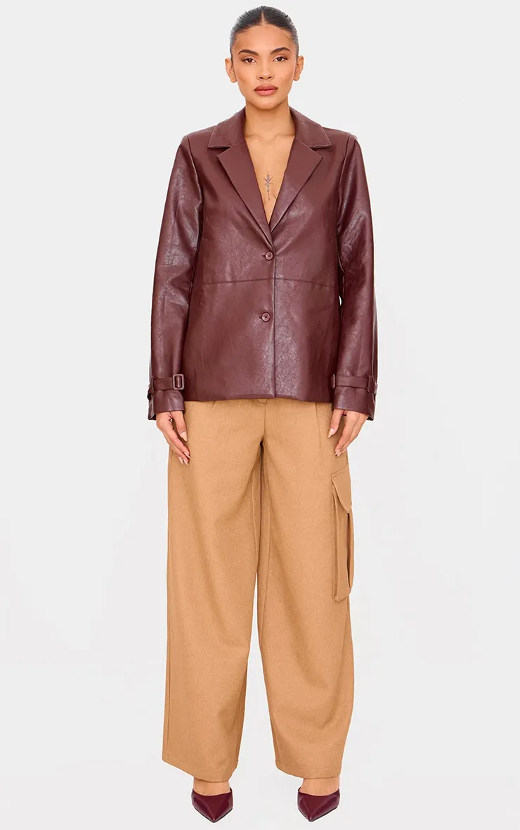 Chocolate Faux Leather Blazer sold by Pretty Little Thing product image thumbnail 3