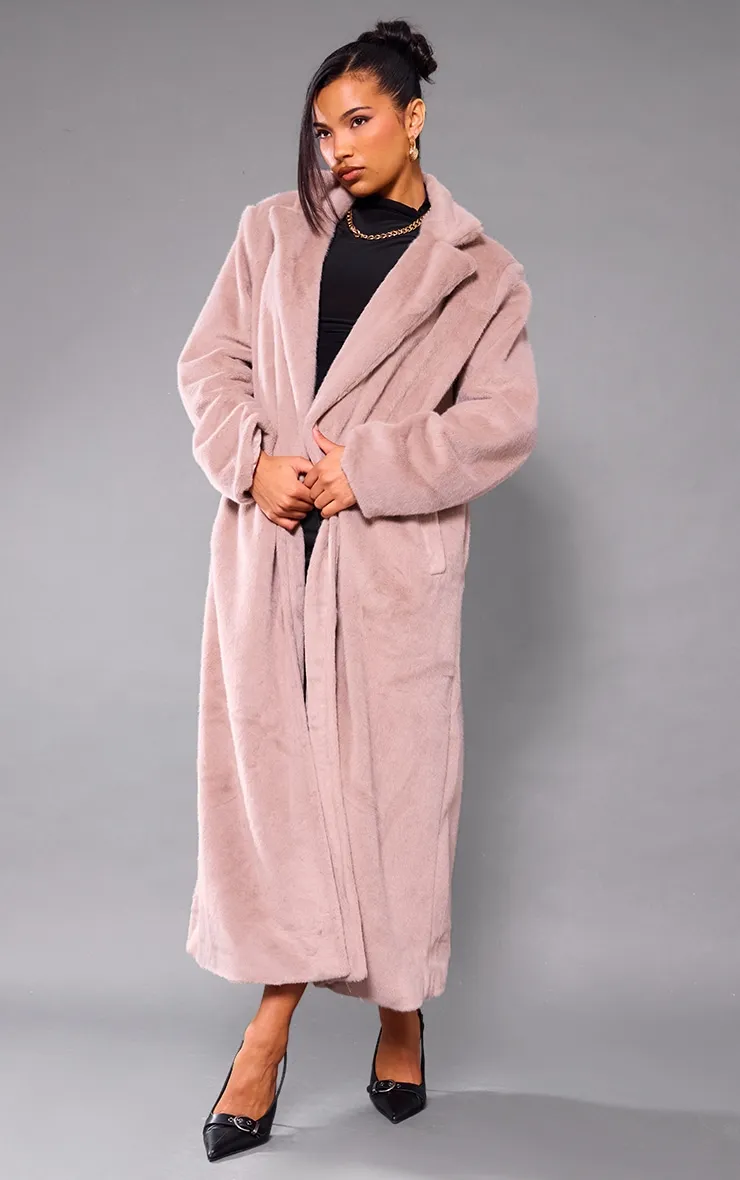 Mink Premium Soft Faux Fur Tailored Maxi Coat sold by Pretty Little Thing
