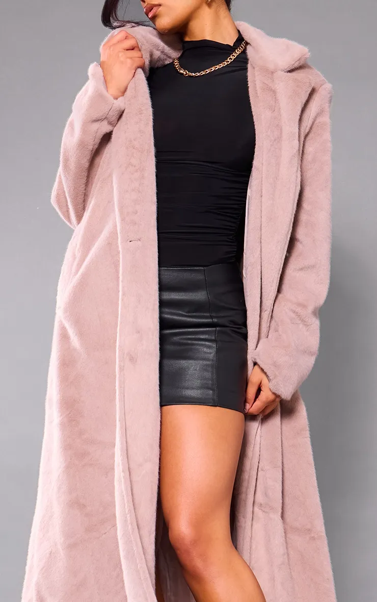 Mink Premium Soft Faux Fur Tailored Maxi Coat sold by Pretty Little Thing product image thumbnail 4