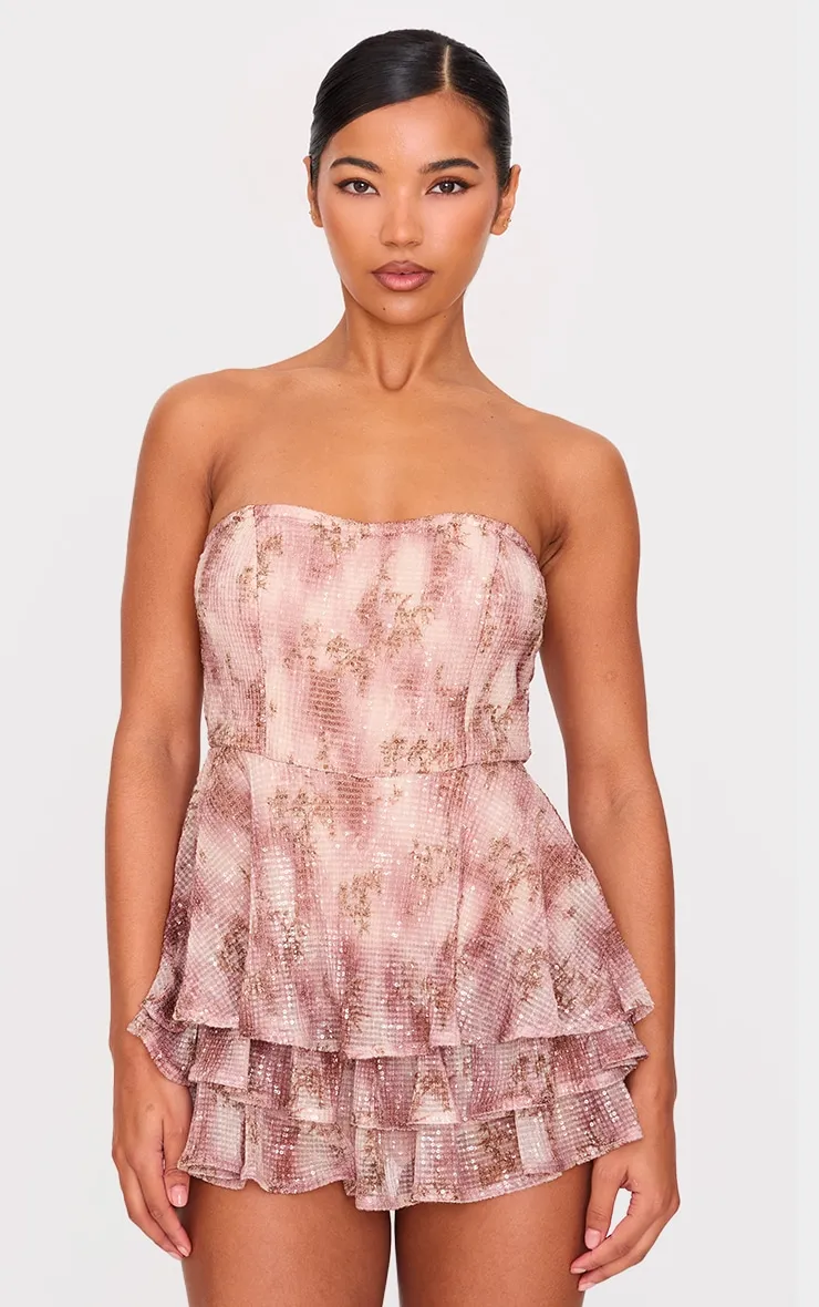 Premium Pink Floral Print Embellished Bandeau Rara Playsuit sold by Pretty Little Thing
