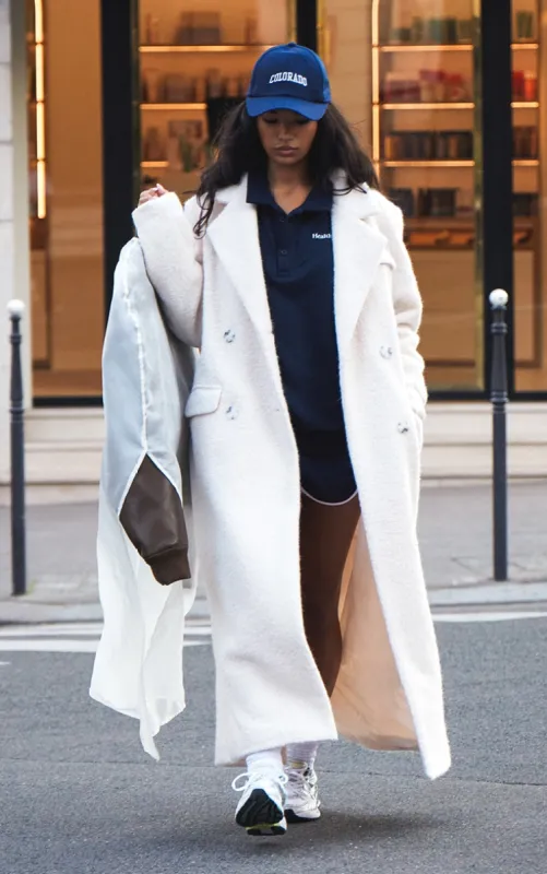 Ecru Wool Look Double Breasted Structured Maxi Coat sold by Pretty Little Thing