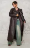 Chocolate Brown Faux Leather Croc Trench Coat sold by Pretty Little Thing