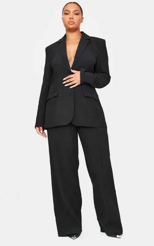  Black Woven Pin Tuck Premium Straight Leg Trousers sold by Pretty Little Thing