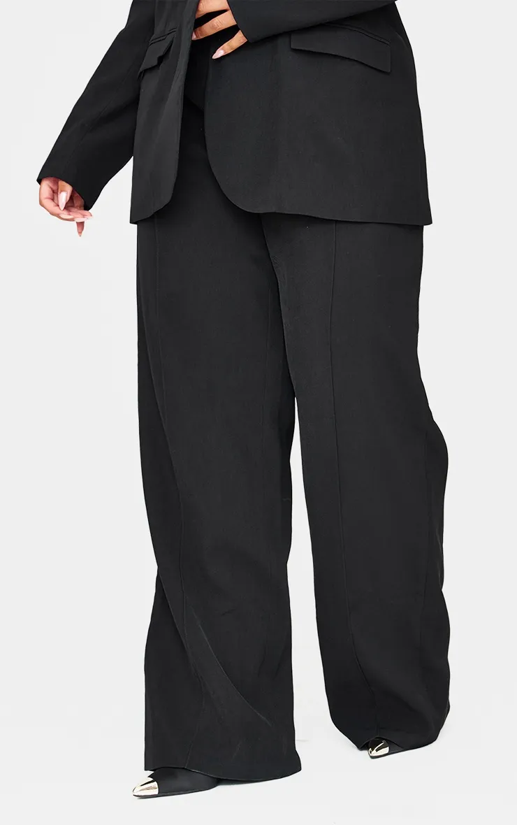 Black Woven Pin Tuck Premium Straight Leg Trousers sold by Pretty Little Thing product image thumbnail 2