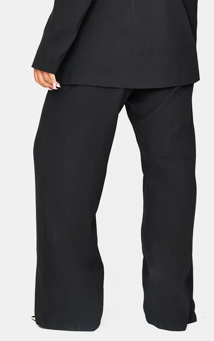 Black Woven Pin Tuck Premium Straight Leg Trousers sold by Pretty Little Thing product image thumbnail 3