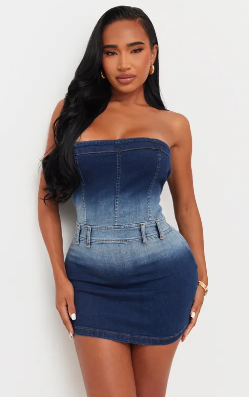 Shape Indigo Blue Wash Denim Bandeau Dress sold by Pretty Little Thing