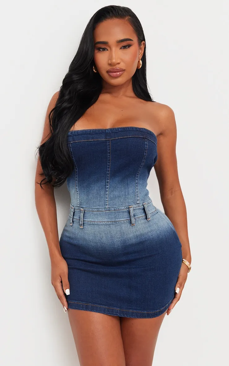 Shape Indigo Blue Wash Denim Bandeau Dress sold by Pretty Little Thing