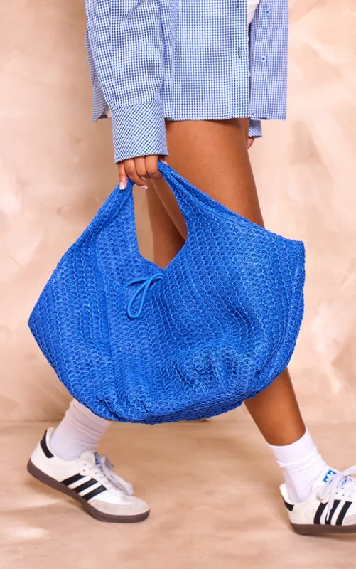 Cobalt Woven Slouchy Raffia Beach Bag sold by Pretty Little Thing