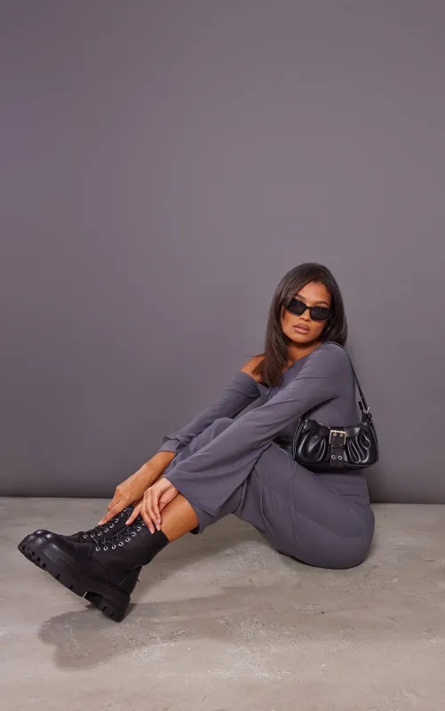 Black Lace Up Chunky Sole Hiker Boots sold by Pretty Little Thing