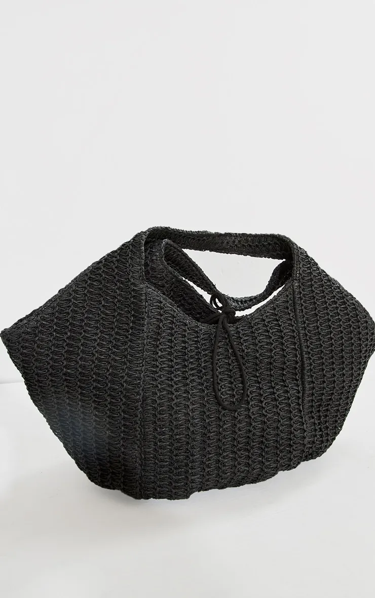 Black Woven Slouchy Raffia Beach Bag sold by Pretty Little Thing product image thumbnail 3