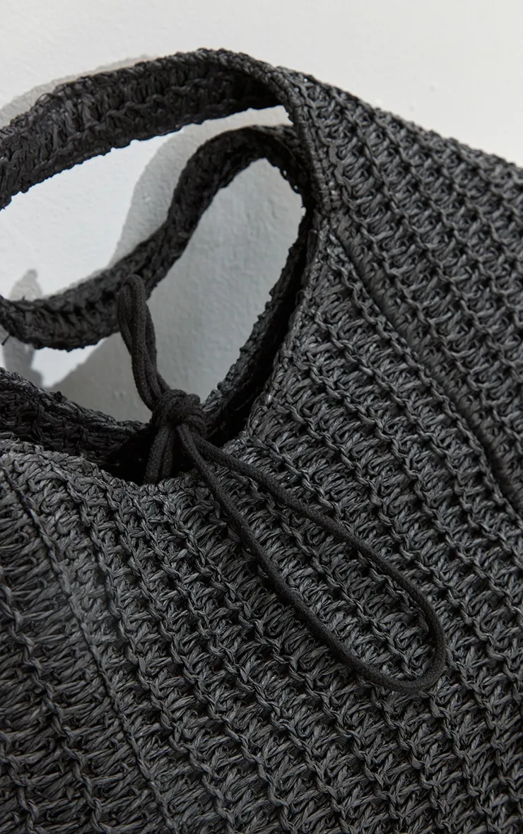 Black Woven Slouchy Raffia Beach Bag sold by Pretty Little Thing product image thumbnail 4