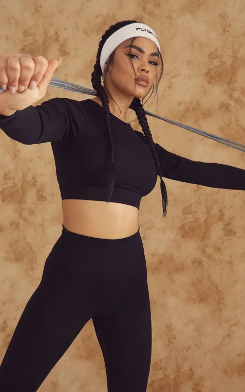 Black Sculpt Long Sleeve Sports Top sold by Pretty Little Thing