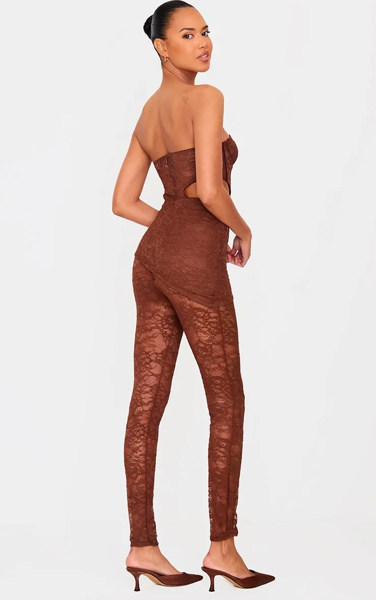 Brown Lace Cut Out Corset Detailed Jumpsuit sold by Pretty Little Thing product image thumbnail 2