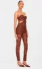 Brown Lace Cut Out Corset Detailed Jumpsuit sold by Pretty Little Thing