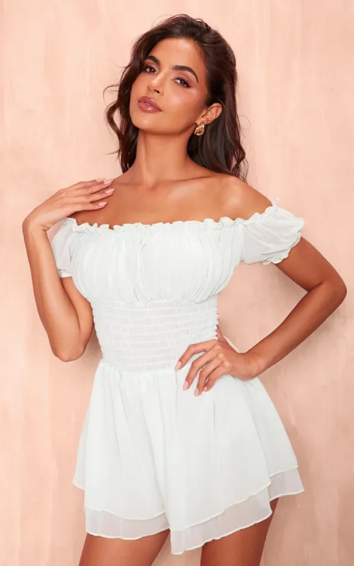 Mint Green Mesh Bardot Floaty Playsuit sold by Pretty Little Thing